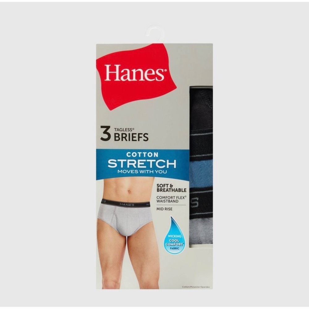 Hanes Mens Tagless Briefs 3-Pack Cotton Stretch Comfort Flex Waistband Small